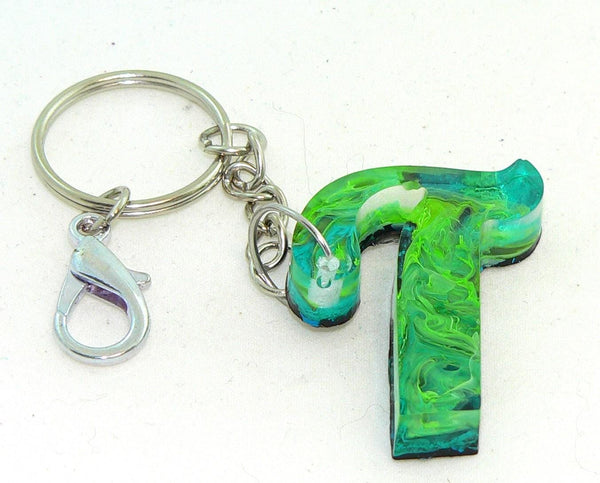 Personalized Turquoise Swirled Resin Petri Keychain with Initial Charm for Bags & Accessories