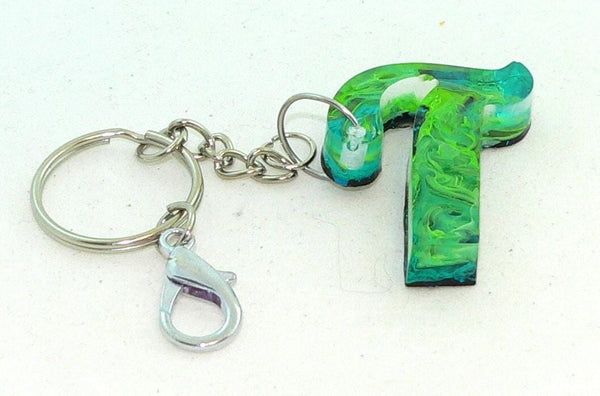 Personalized Turquoise Swirled Resin Petri Keychain with Initial Charm for Bags & Accessories