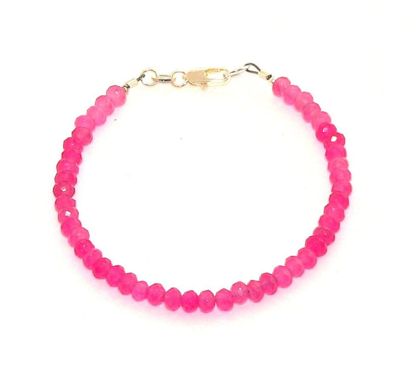 Hot Pink Jade Bracelet Minimalist Dainty Jewelry Gift for Her Delicate Handmade Stackable Beaded Bracelet