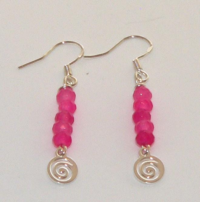 Hot Pink Jade Swirl Earrings, Charm Dangle Jewelry, Lightweight Boho Gift for Women, Trendy Statement Accessory