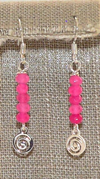 Hot Pink Jade Swirl Earrings, Charm Dangle Jewelry, Lightweight Boho Gift for Women, Trendy Statement Accessory