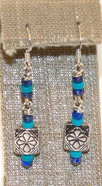 Southwestern Lapis & Turquoise Earrings - Handmade Native Style Jewelry, Silver Dangle Gifts for Her, Boho Statement Accessories