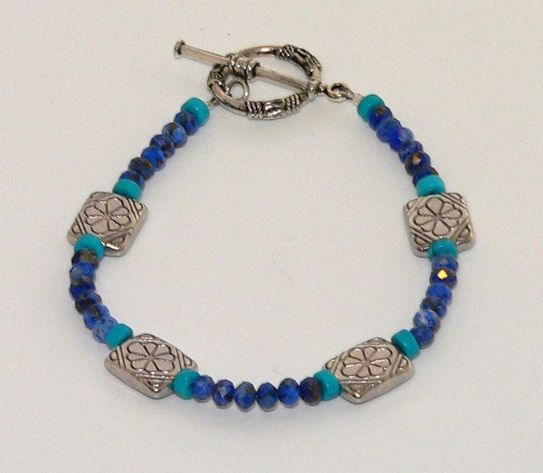 Turquoise Lapis Toggle Bracelet Genuine Southwestern Style Jewelry Native American Inspired Gift for Her