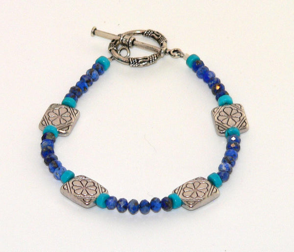 Turquoise Lapis Toggle Bracelet Genuine Southwestern Style Jewelry Native American Inspired Gift for Her