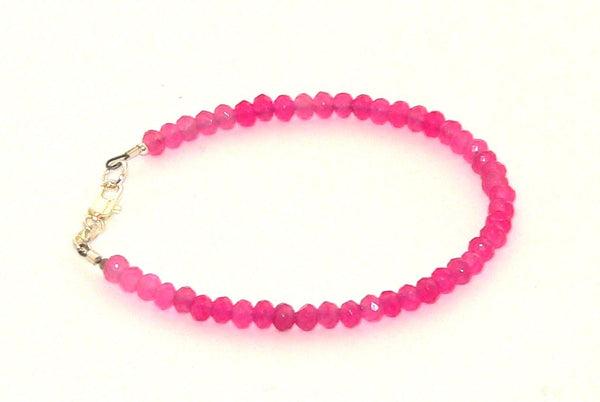 Hot Pink Jade Bracelet Minimalist Dainty Jewelry Gift for Her Delicate Handmade Stackable Beaded Bracelet