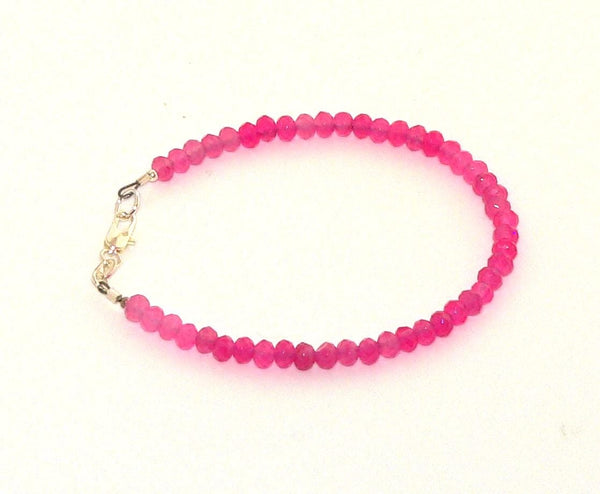 Hot Pink Jade Bracelet Minimalist Dainty Jewelry Gift for Her Delicate Handmade Stackable Beaded Bracelet
