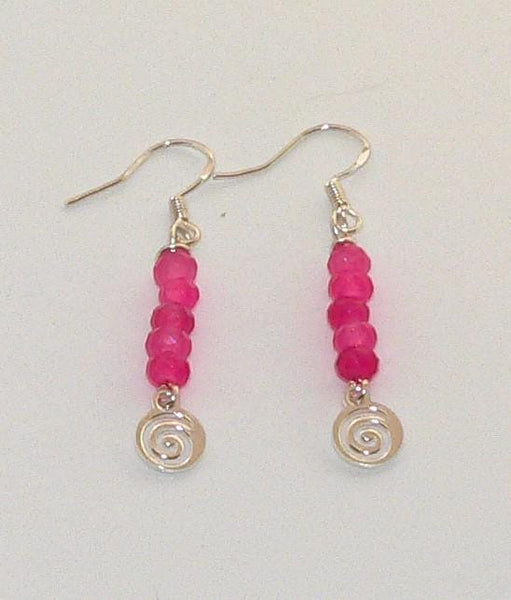 Hot Pink Jade Swirl Earrings, Charm Dangle Jewelry, Lightweight Boho Gift for Women, Trendy Statement Accessory