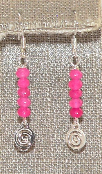 Hot Pink Jade Swirl Earrings, Charm Dangle Jewelry, Lightweight Boho Gift for Women, Trendy Statement Accessory