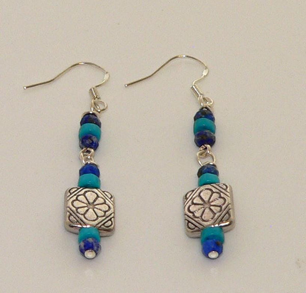 Southwestern Lapis & Turquoise Earrings - Handmade Native Style Jewelry, Silver Dangle Gifts for Her, Boho Statement Accessories