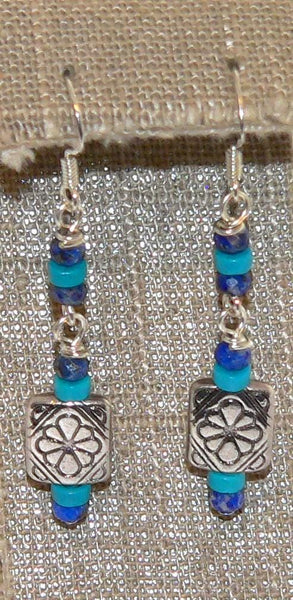 Southwestern Lapis & Turquoise Earrings - Handmade Native Style Jewelry, Silver Dangle Gifts for Her, Boho Statement Accessories