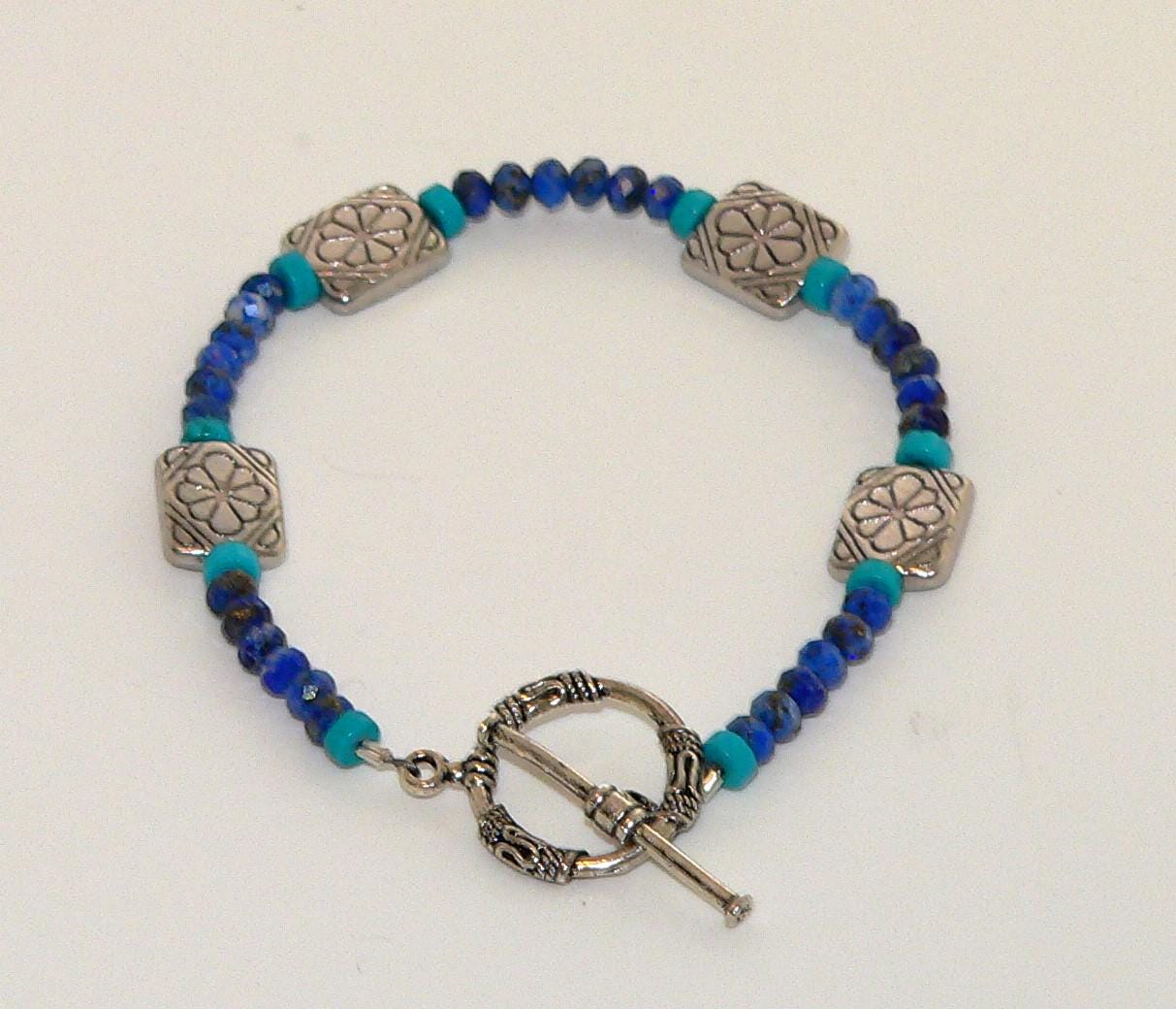 Turquoise Lapis Toggle Bracelet Genuine Southwestern Style Jewelry Native American Inspired Gift for Her