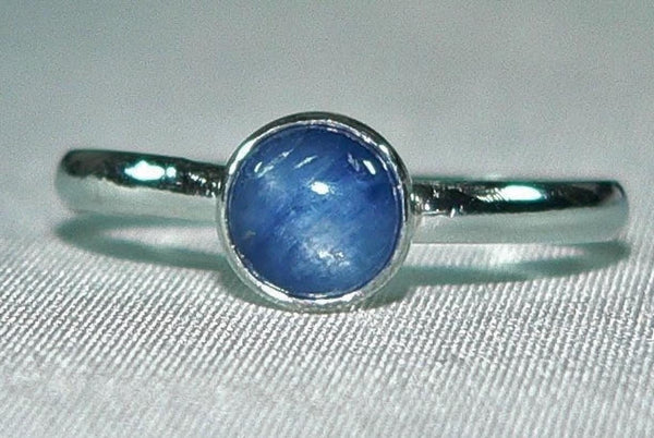 Handcrafted 6mm Round Kyanite Sterling Silver Ring - Elegant Gemstone Jewelry Gift for Her