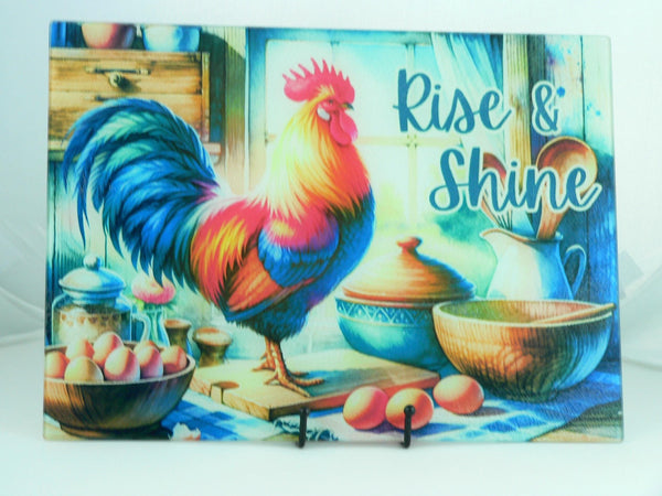 Vibrant Country Rooster Tempered Glass Cutting Board: Rustic Kitchen Decor, Housewarming Gift & Serving Tray