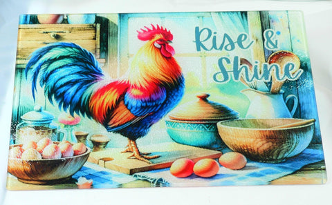 Vibrant Country Rooster Tempered Glass Cutting Board: Rustic Kitchen Decor, Housewarming Gift & Serving Tray