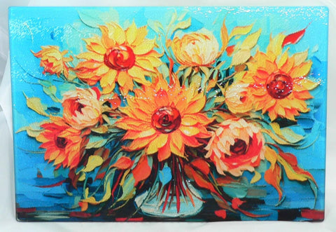 Elegant Floral Tempered Glass Cutting Board: Handmade Kitchen Decor, Serving Tray Charcuterie
