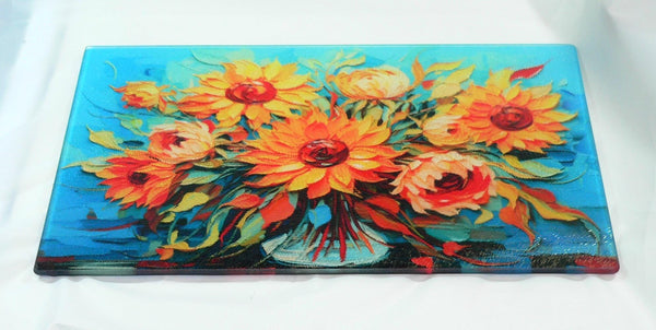 Elegant Floral Tempered Glass Cutting Board: Handmade Kitchen Decor, Serving Tray Charcuterie