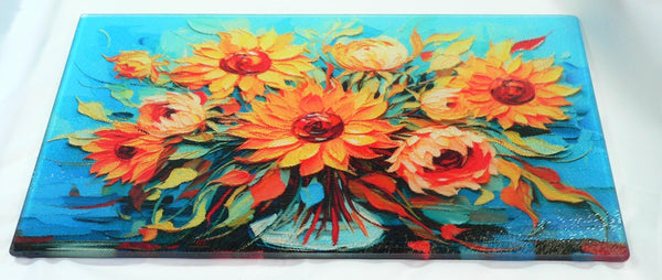 Elegant Floral Tempered Glass Cutting Board: Handmade Kitchen Decor, Serving Tray Charcuterie