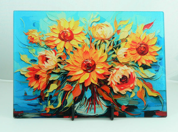 Elegant Floral Tempered Glass Cutting Board: Handmade Kitchen Decor, Serving Tray Charcuterie