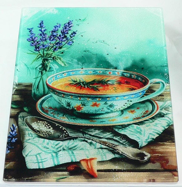 Culinary Aqua Colored Tempered Glass Cutting Board | Handmade Kitchen Decor, Serving Tray & Appetizer Platter Colorful Charcuterie