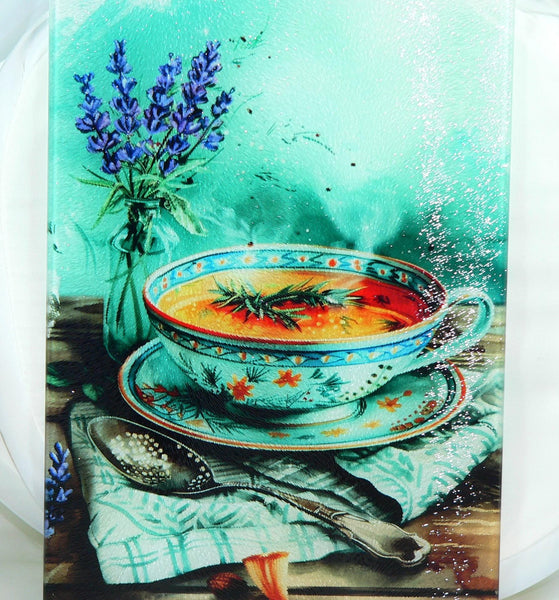 Culinary Aqua Colored Tempered Glass Cutting Board | Handmade Kitchen Decor, Serving Tray & Appetizer Platter Colorful Charcuterie