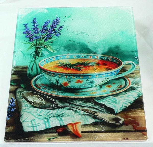Culinary Aqua Colored Tempered Glass Cutting Board | Handmade Kitchen Decor, Serving Tray & Appetizer Platter Colorful Charcuterie