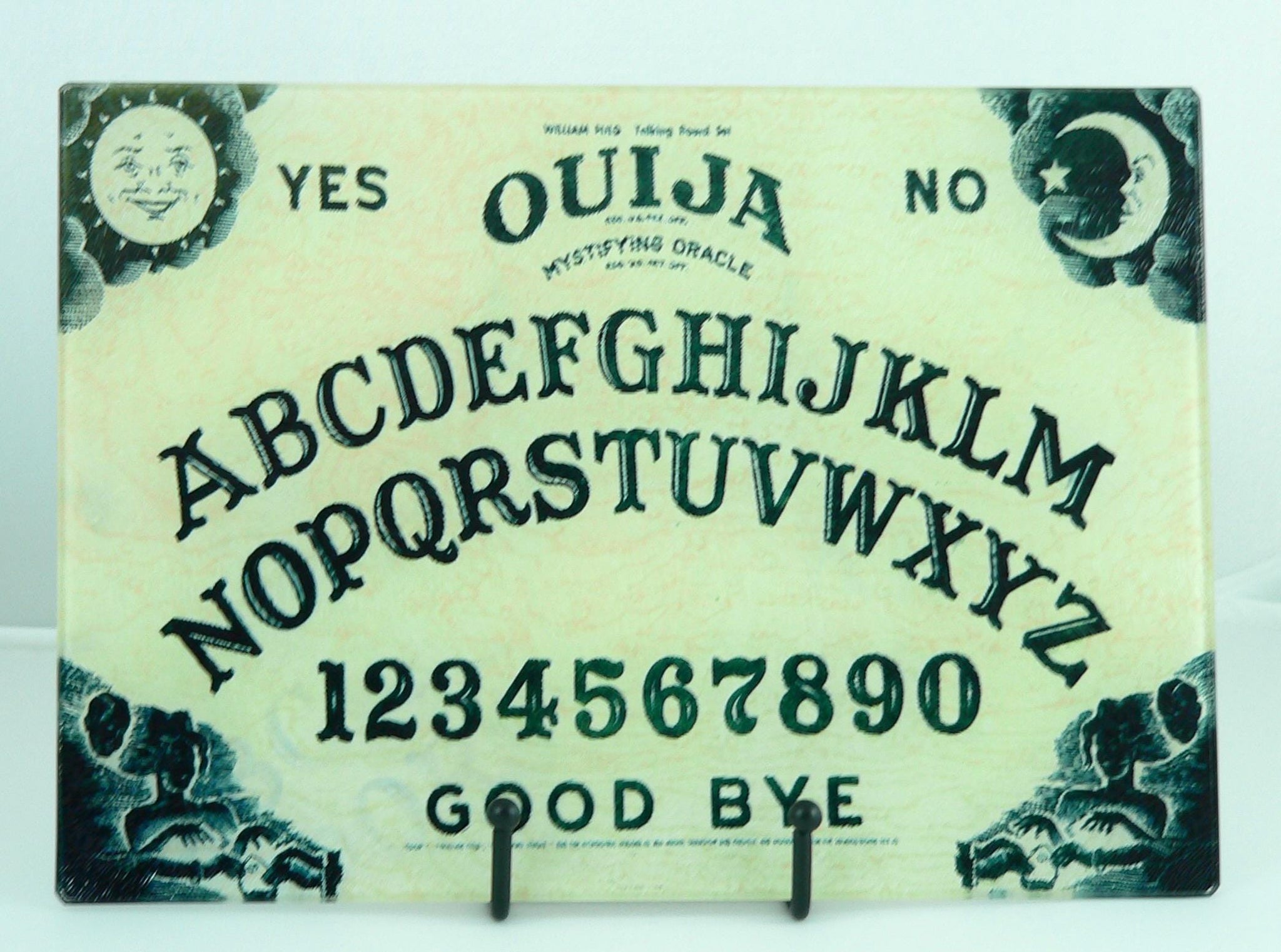 Ouija Board Tempered Glass Cutting Board | Handmade Kitchen Decor, Halloween Serving Tray & Appetizer Platter Charcuterie. Gothic Tray