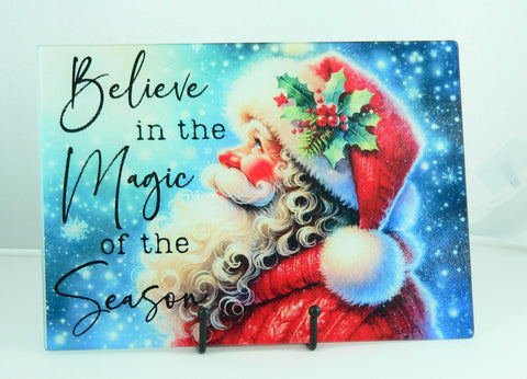 Christmas Tempered Glass Cutting Board | Handmade Kitchen Decor, Santa Christmas Tray & Appetizer Platter Charcuterie.