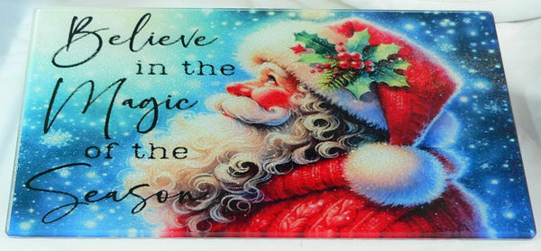 Christmas Tempered Glass Cutting Board | Handmade Kitchen Decor, Santa Christmas Tray & Appetizer Platter Charcuterie.