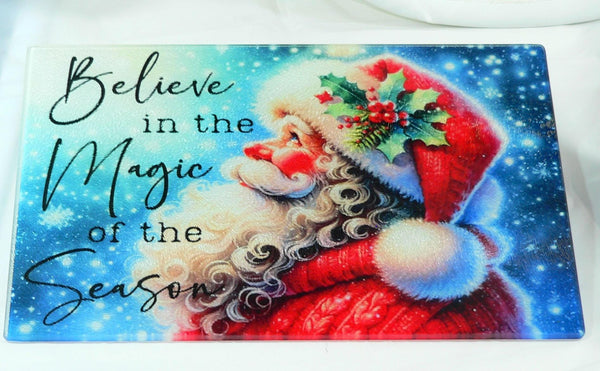 Christmas Tempered Glass Cutting Board | Handmade Kitchen Decor, Santa Christmas Tray & Appetizer Platter Charcuterie.