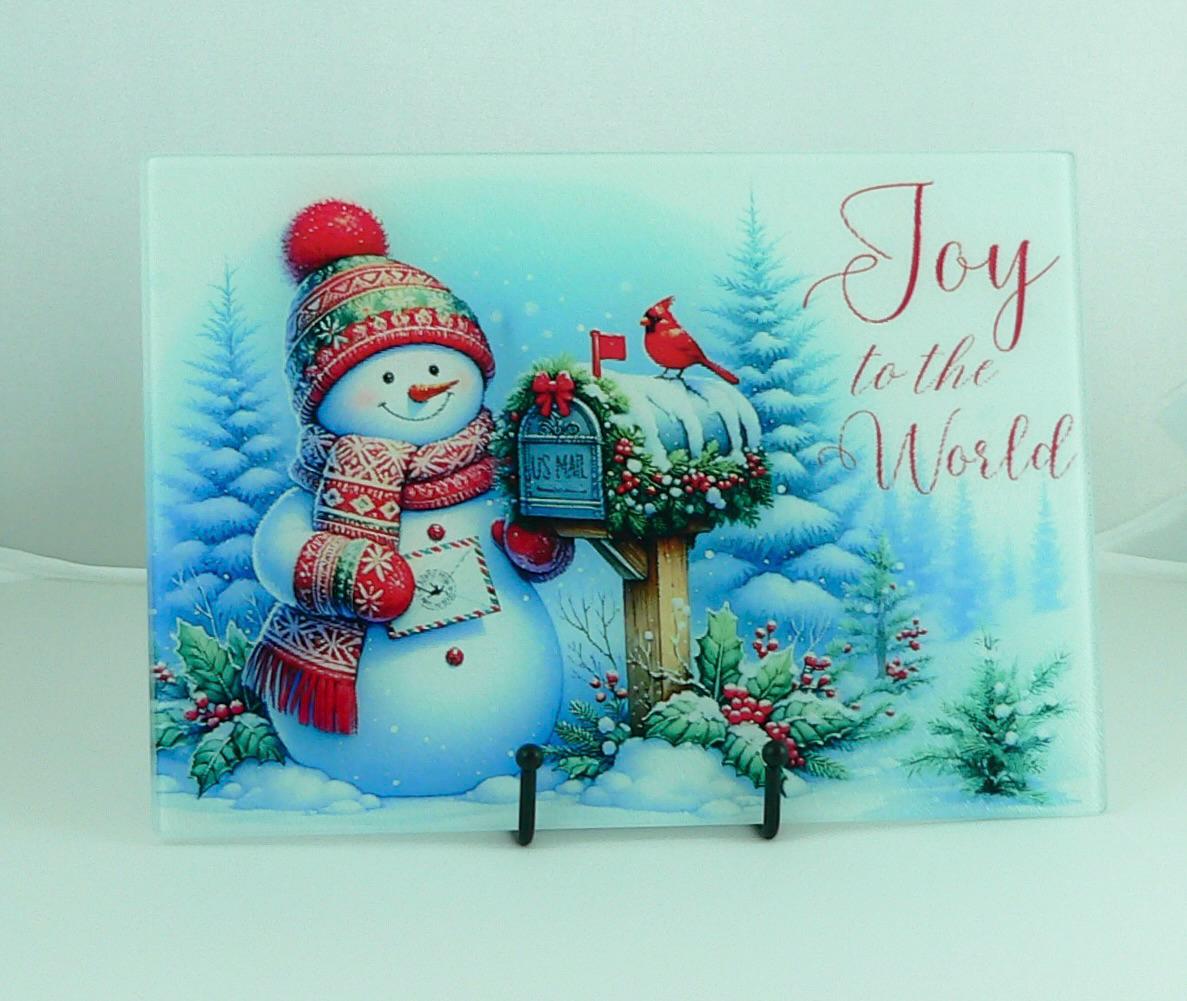Christmas Tempered Glass Cutting Board | Handmade Kitchen Decor, Snowman Christmas Tray & Appetizer Platter Charcuterie.