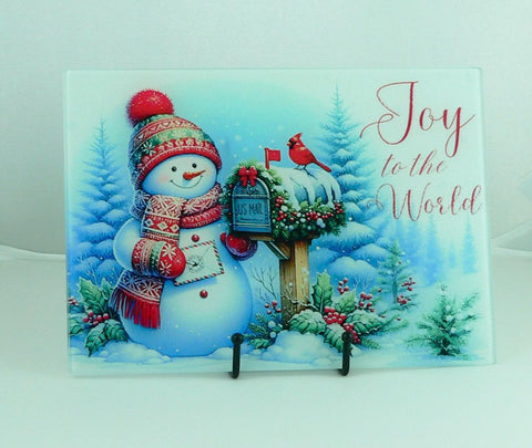 Christmas Tempered Glass Cutting Board | Handmade Kitchen Decor, Snowman Christmas Tray & Appetizer Platter Charcuterie.