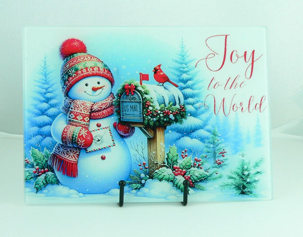 Christmas Tempered Glass Cutting Board | Handmade Kitchen Decor, Snowman Christmas Tray & Appetizer Platter Charcuterie.