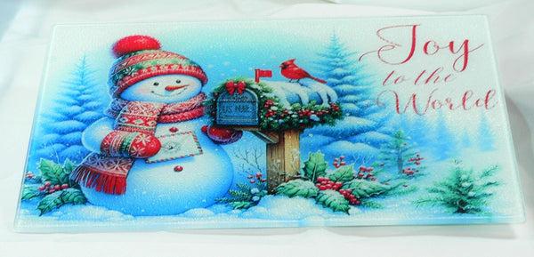 Christmas Tempered Glass Cutting Board | Handmade Kitchen Decor, Snowman Christmas Tray & Appetizer Platter Charcuterie.