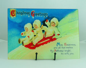 Vintage Christmas Tempered Glass Cutting Board | Handmade Kitchen Decor, Tray & Appetizer Platter Vintage Christmas Post Card Image