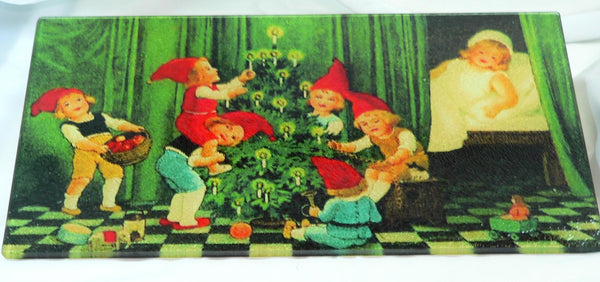 Vintage Christmas Tempered Glass Cutting Board | Handmade Kitchen Decor, Tray & Appetizer Platter Vintage Christmas Post Card Image