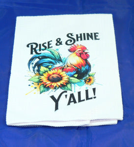Handmade Kitchen Towel Rooster Decor, Farmhouse Sunflower Pattern, Durable Absorbent Fabric, Housewarming Gift, Functional & Decorative