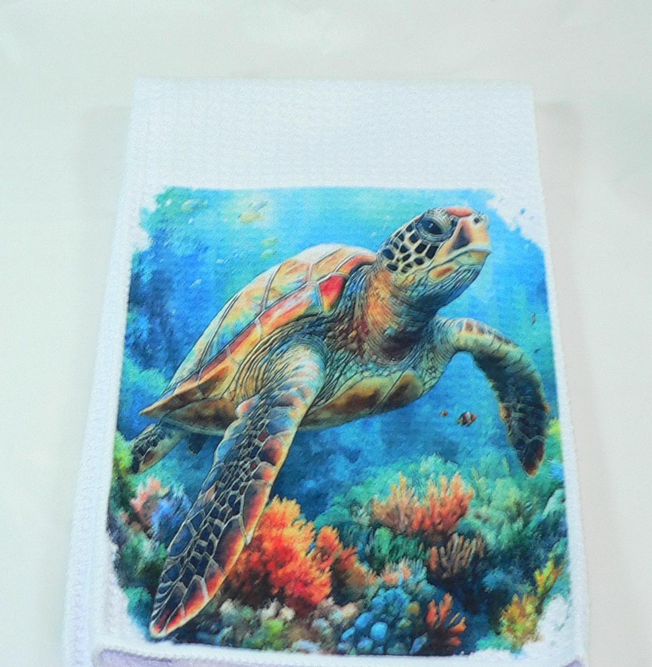 Handmade Kitchen Towel Coastal, Sea Turtle Ocean Theme, Durable Absorbent Fabric, Housewarming Gift, Functional & Decorative