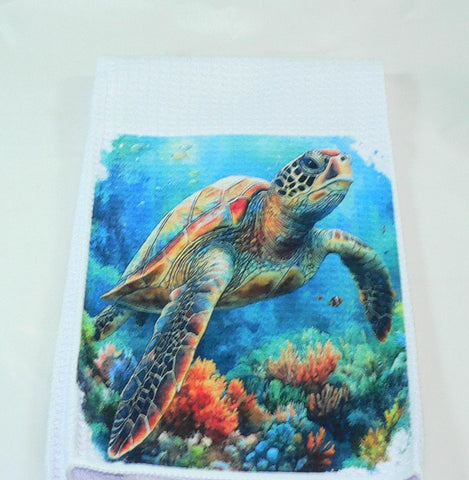 Handmade Kitchen Towel Coastal, Sea Turtle Ocean Theme, Durable Absorbent Fabric, Housewarming Gift, Functional & Decorative