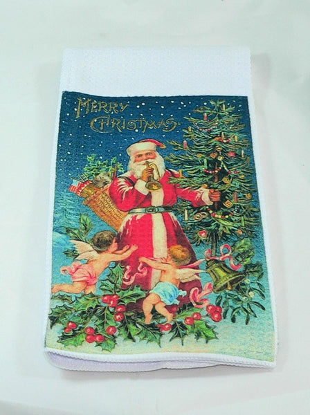 Handmade Kitchen Towel Vintage Christmas Santa Theme, Durable Absorbent Fabric, Housewarming Gift, Functional & Decorative