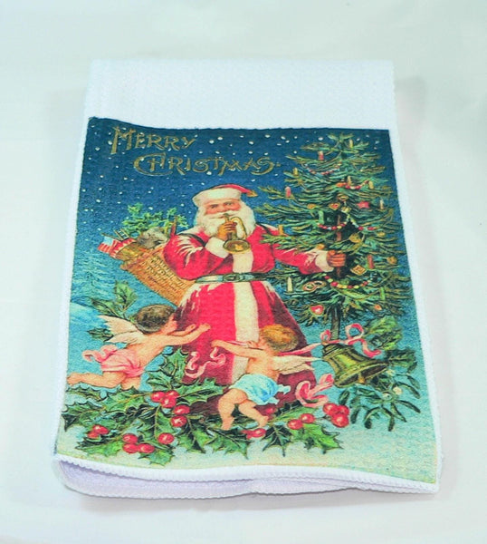 Handmade Kitchen Towel Vintage Christmas Santa Theme, Durable Absorbent Fabric, Housewarming Gift, Functional & Decorative