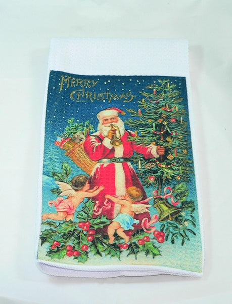 Handmade Kitchen Towel Vintage Christmas Santa Theme, Durable Absorbent Fabric, Housewarming Gift, Functional & Decorative