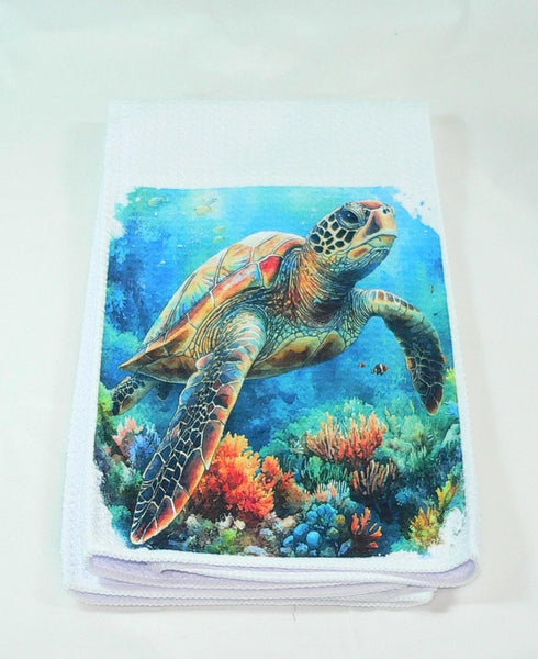 Turtle Sea Life Tempered Glass Cutting Board | Handmade Kitchen Decor, Serving Tray & Appetizer Platter, Colorful Ocean Design