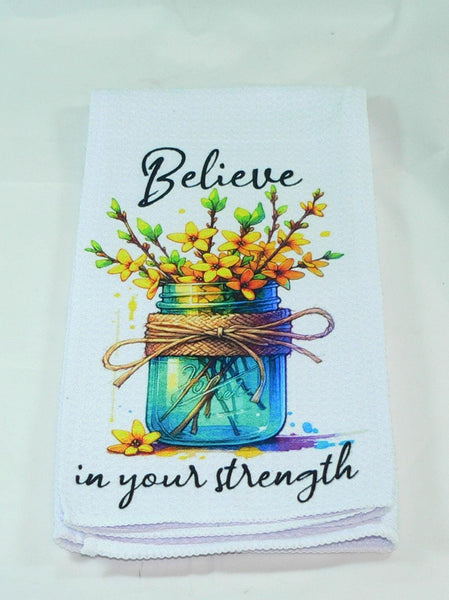 Handmade Kitchen Towel Mason Jar Floral Theme, Durable Absorbent Fabric, Housewarming Gift, Functional & Decorative