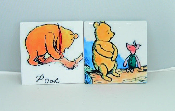 Retro Winnie the Pooh Ceramic Coasters: Nostalgic Disney Drink Protectors, Fan Collector Gift Set