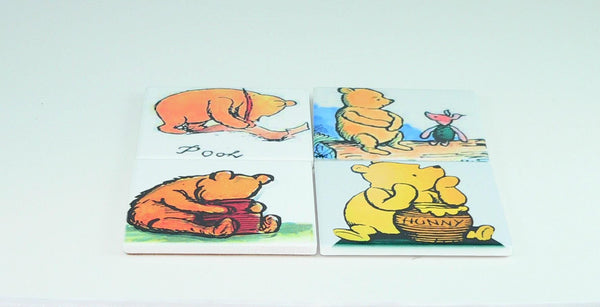 Retro Winnie the Pooh Ceramic Coasters: Nostalgic Disney Drink Protectors, Fan Collector Gift Set