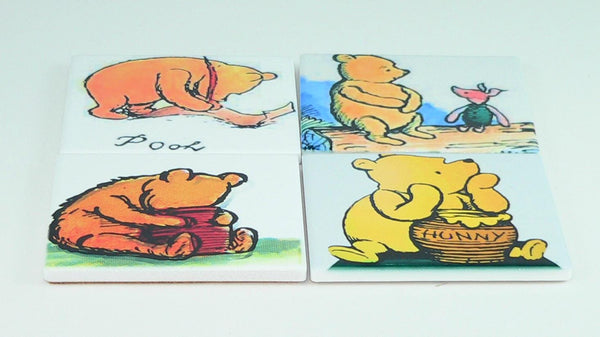 Retro Winnie the Pooh Ceramic Coasters: Nostalgic Disney Drink Protectors, Fan Collector Gift Set