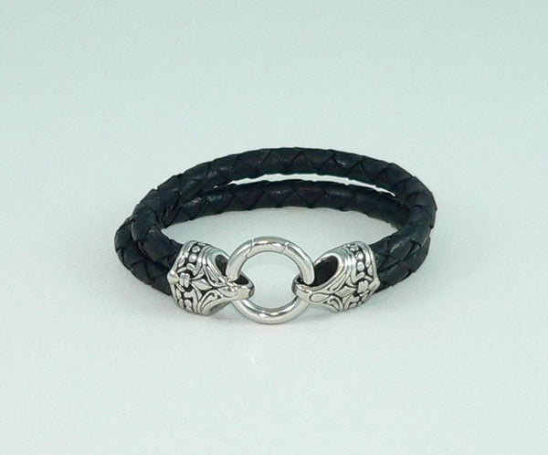 Men's Stainless Steel Leather Celtic Style Bracelet, Leather Wrap Wristband, Boho Gothic Men's Jewelry, Gift for Him