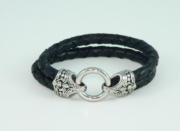 Men's Stainless Steel Leather Celtic Style Bracelet, Leather Wrap Wristband, Boho Gothic Men's Jewelry, Gift for Him