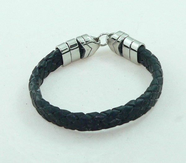 Men's BraidedBlack Leather Bracelet with Stainless Steel Clasp, Handmade, Masculine Gift, Boho Jewelry