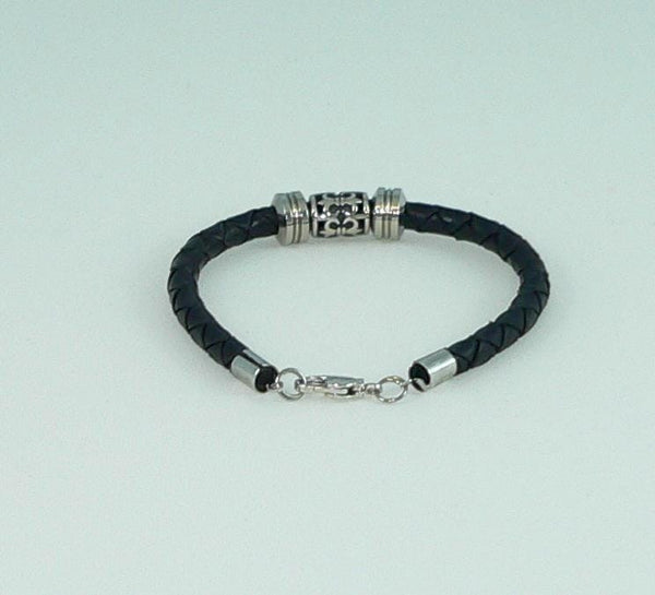 Unisex Men's Braided Celtic Fleur de Lis Bracelet with Stainless Slide Beads, Handmade, Masculine Gift, Boho Jewelry